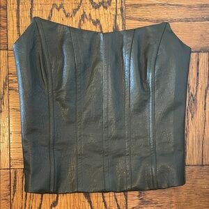 Tiger Mist Olive Faux Leather Zip Corset